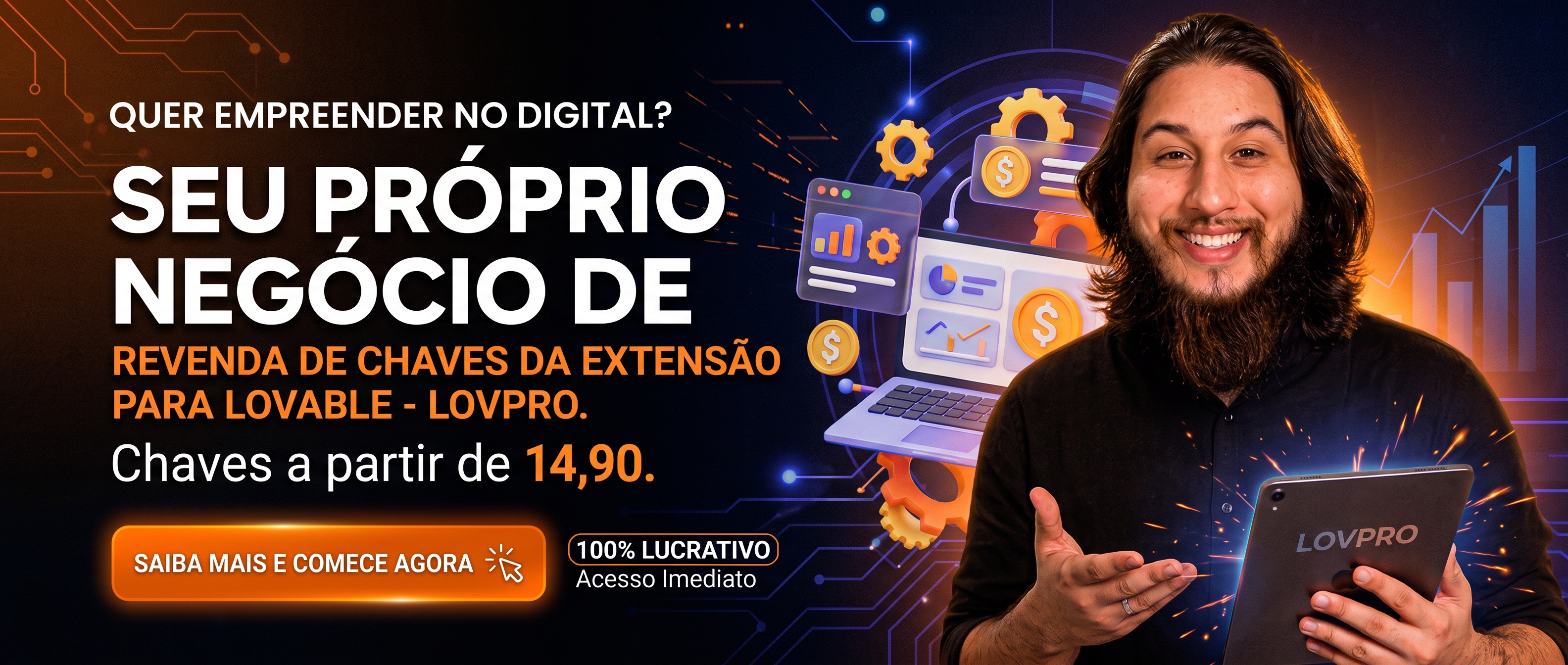 Painel LovPro para criar seu próprio negócio de revenda de chaves da extensão para Lovable